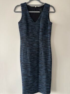 💙🖤Ann Taylor Navy Tweed V-Neck Midi Sheath Dress